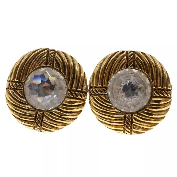 CHANEL Earring Gold Tone CC Auth ar9887B